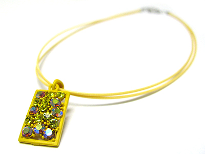 Crystal and enamel metal pendant cord necklace