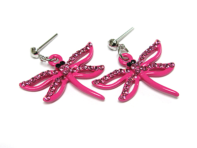 Crystal enamel metal dragonfly earring