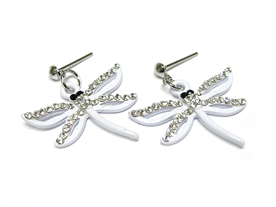 Crystal enamel metal dragonfly earring