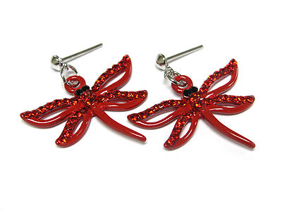 Crystal enamel metal dragonfly earring