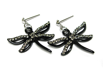 Crystal enamel metal dragonfly earring