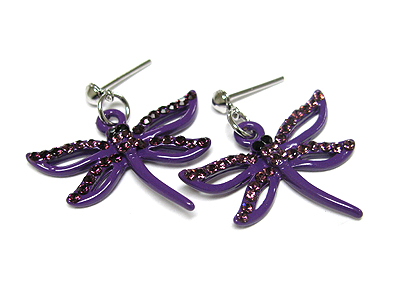 Crystal enamel metal dragonfly earring