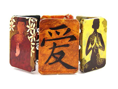 Paper art work wood stretch bracelet - asian theme