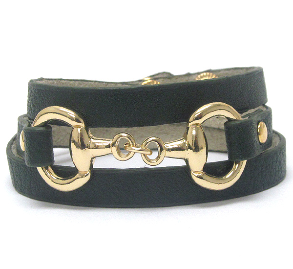 Designer ring link and leatherette wrap bracelet