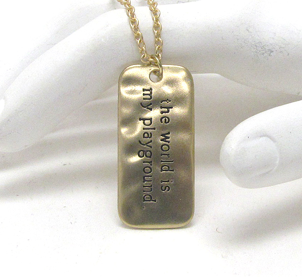 Message on hammered plate pendant necklace