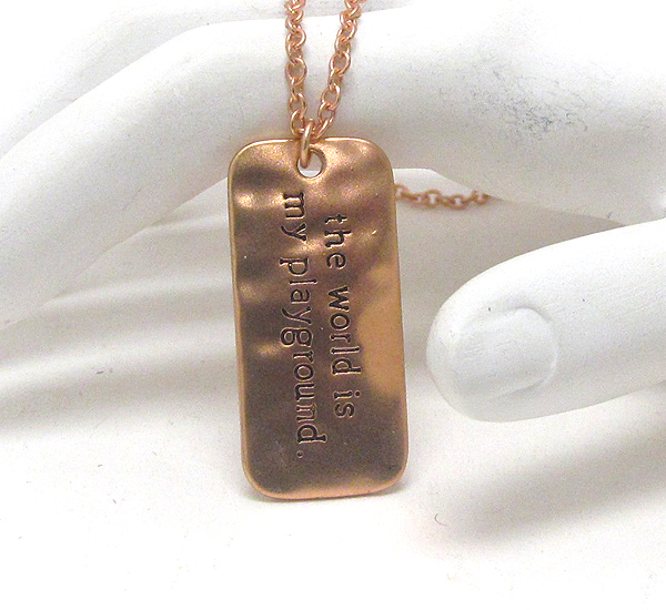 Message on hammered plate pendant necklace