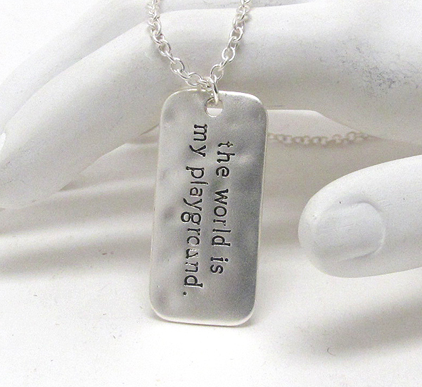 Message on hammered plate pendant necklace