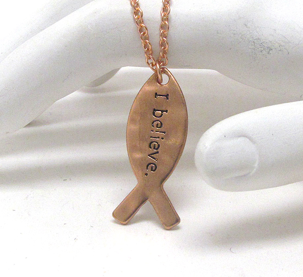 Message on christian fish pendant necklace