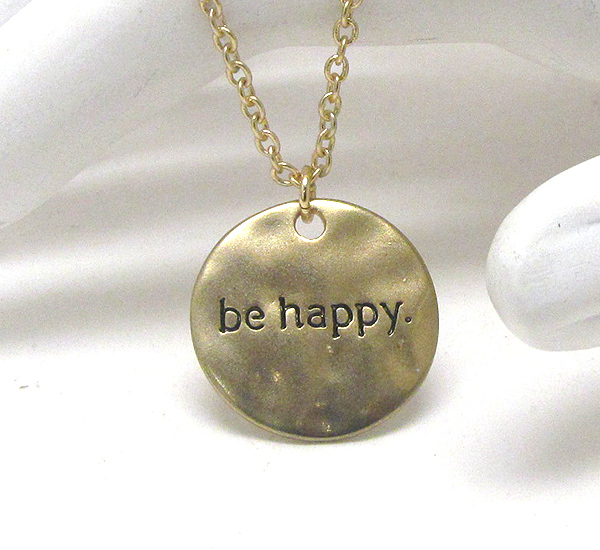 Message on hammered disk pendant necklace