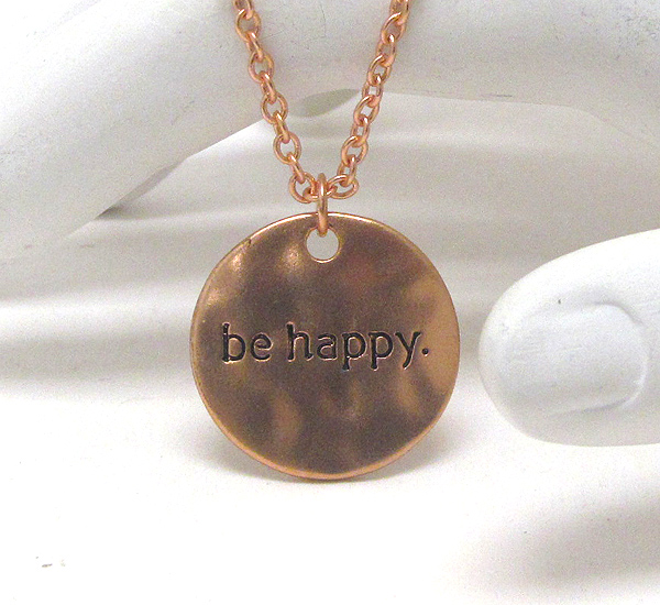 Message on hammered disk pendant necklace