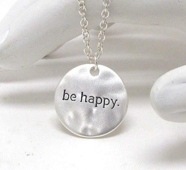 Message on hammered disk pendant necklace