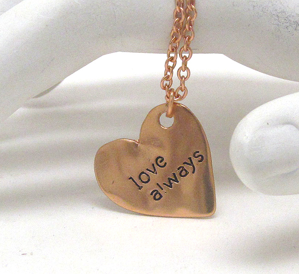 Message on hammered heart pendant necklace