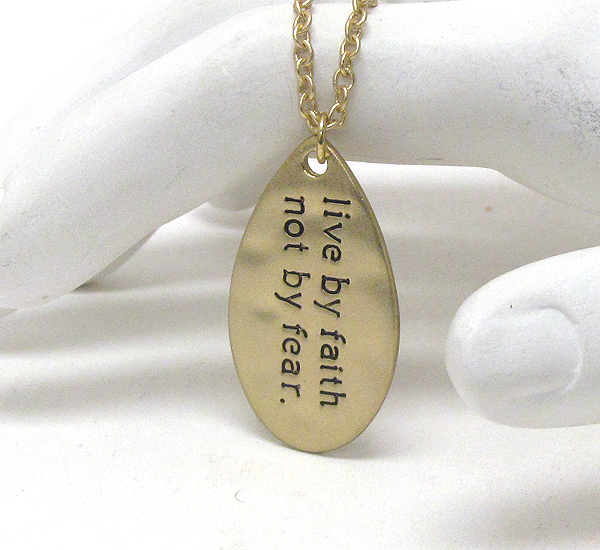 Message on hammered teardrop pendant necklace