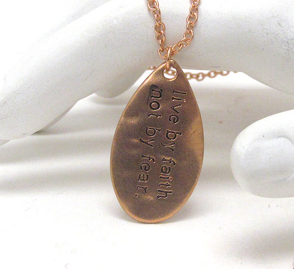 Message on hammered teardrop pendant necklace