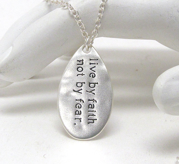 Message on hammered teardrop pendant necklace