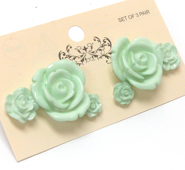 Multi size acrylic rose stud earring set of 3