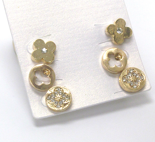 Crystal deco clover stud earring set of 3