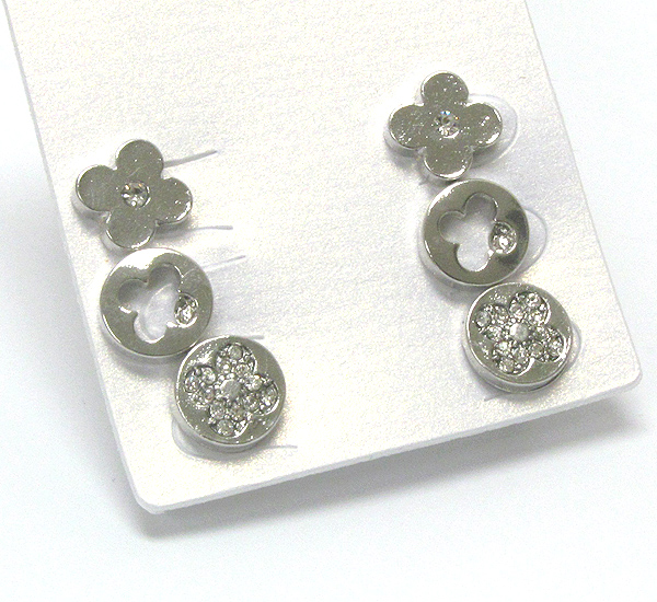 Crystal deco clover stud earring set of 3