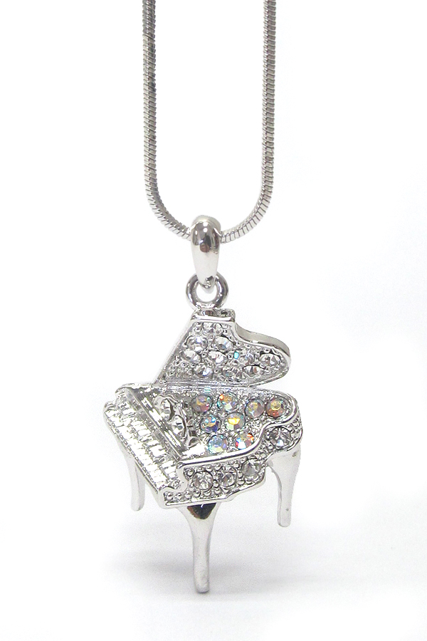 MADE IN KOREA WHITEGOLD PLATING CRYSTAL MUSIC THEME PIANO PENDANT NECKLACE