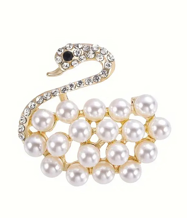 Multi pearl swan brooch