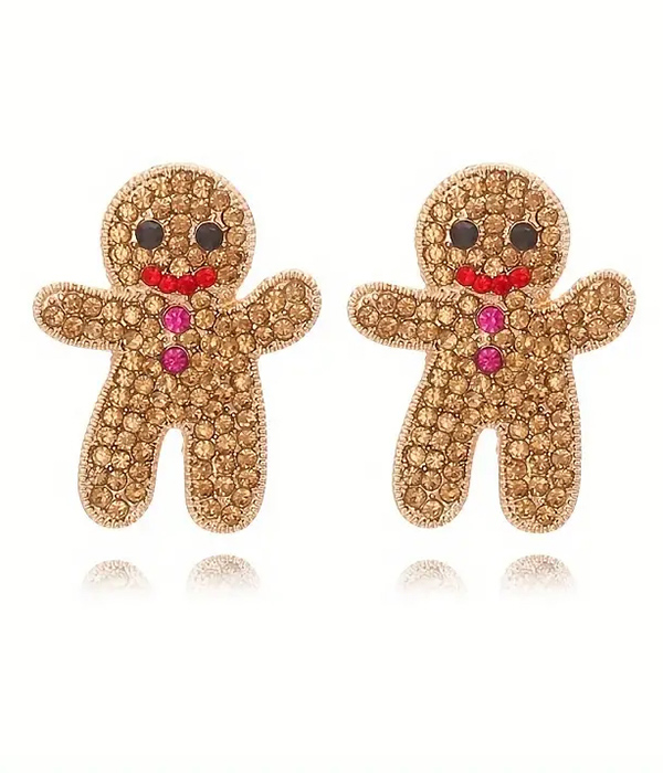 Christmas theme crystal gingerbread earring