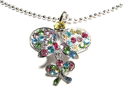 Made in korea whitegold plating rainbow color butterfly charm necklace -made in korea