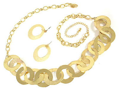 Metal disk link chain necklace set