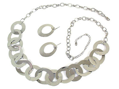 Metal disk link chain necklace set