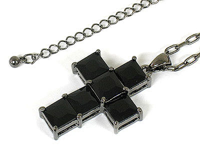 Square crystal cross necklace