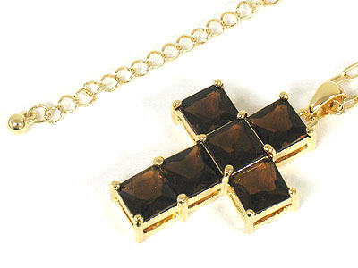 Square crystal cross necklace