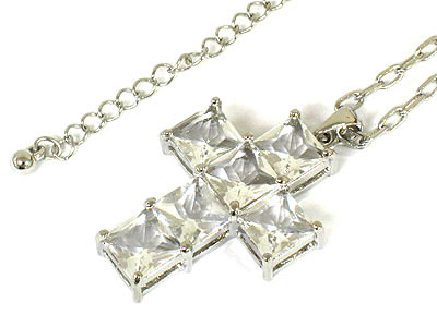 Square crystal cross necklace