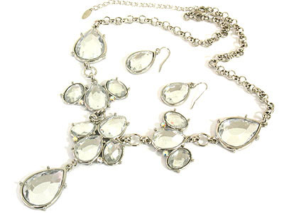 Multi acrylic stone and crystal necklace set