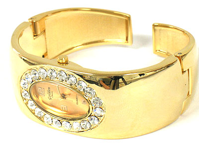 Crystal oval face bangle watch