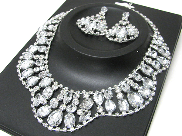 Luxurious austrian crystal line - multi size crystal deco party necklace earring set