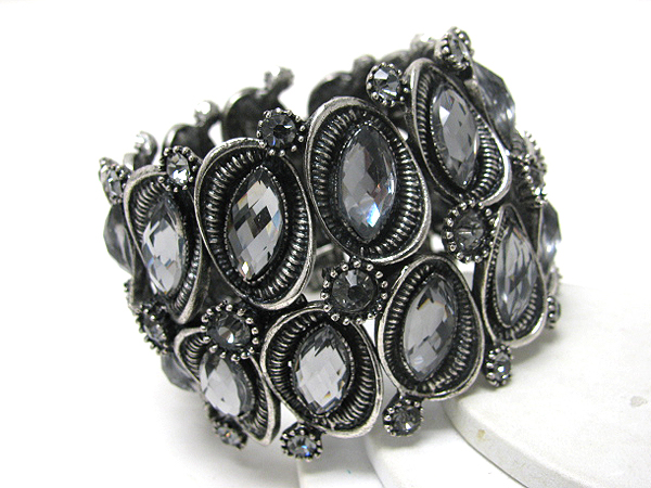 Multi crystal and glass stone deco flexible wire metal bracelet