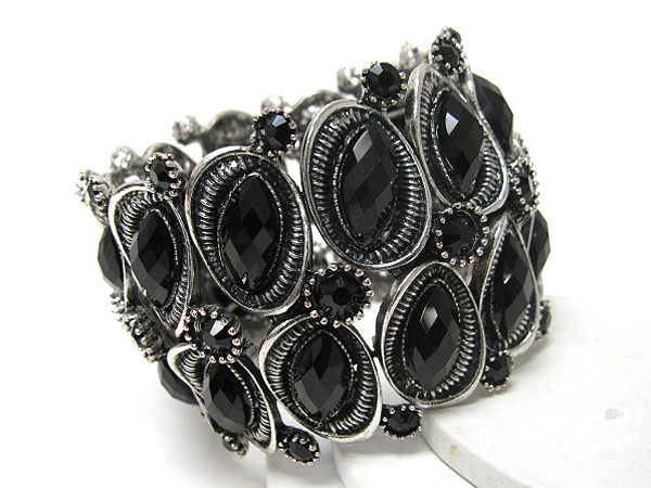 Multi crystal and glass stone deco flexible wire metal bracelet