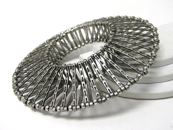 Textured metal bar link designer style tube stretch bracelet