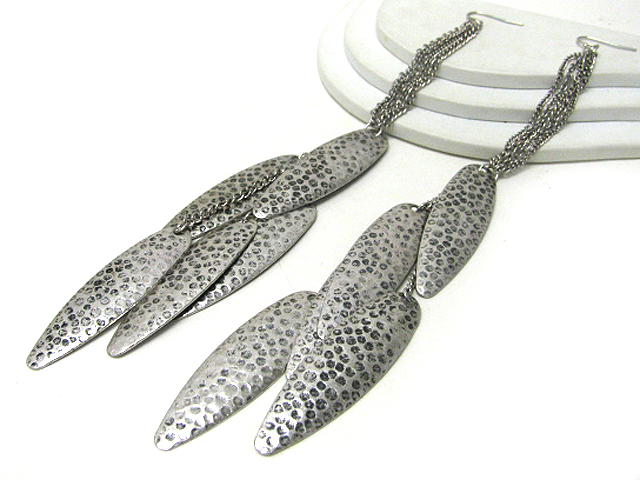 8.5 inch super long hammered long metal piece dangle earring