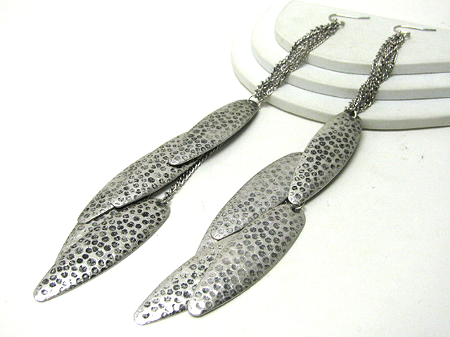 8.5 inch super long hammered long metal piece dangle earring