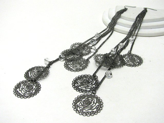 9 inch super long multi filigree metal rose dangle earring