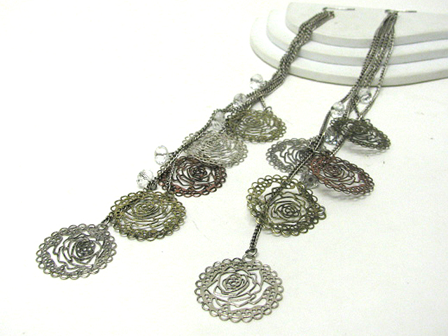 9 inch super long multi filigree metal rose dangle earring