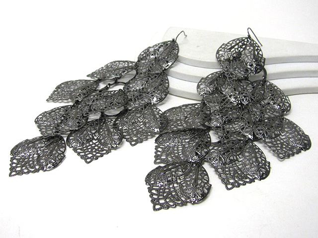 7 inch super long multi filigree metal leaves cascade drop earring