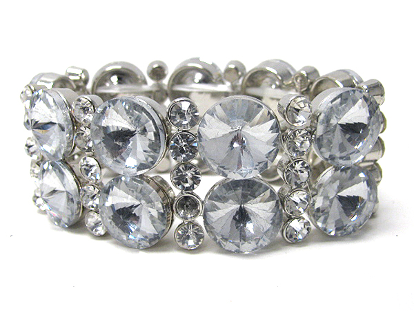 Multi crystal and facet glass stone link stretch bracelet