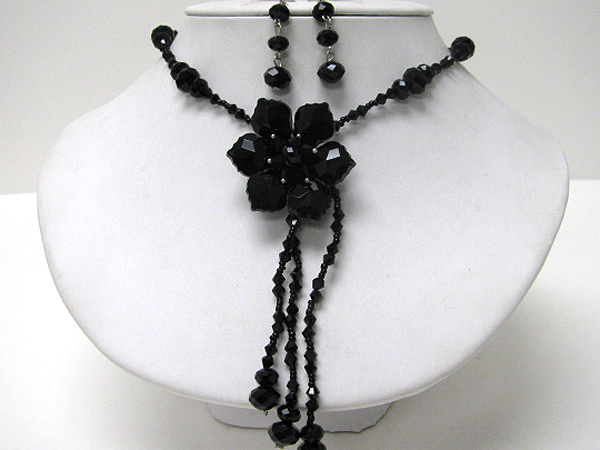 Glass bead flower lariat style necklace earring set