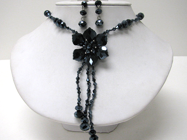 Glass bead flower lariat style necklace earring set