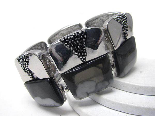 Half solid metal and half resin stretch bracelet