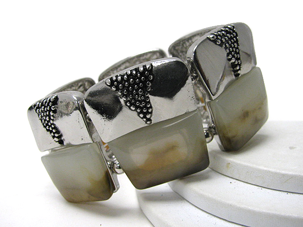 Half solid metal and half resin stretch bracelet