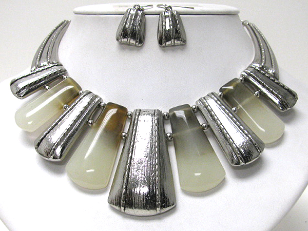 Chunky metal and resin bar mix tribute style half chocker necklace earring set