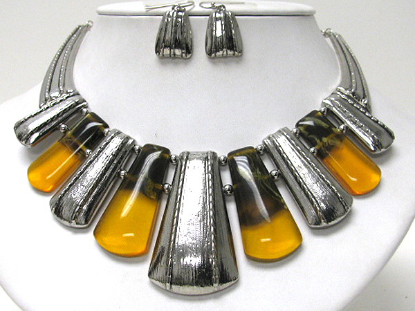 Chunky metal and resin bar mix tribute style half chocker necklace earring set