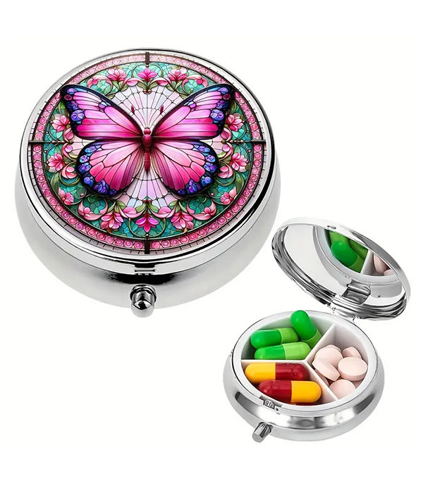 Stained glass metal pill box - butterfly